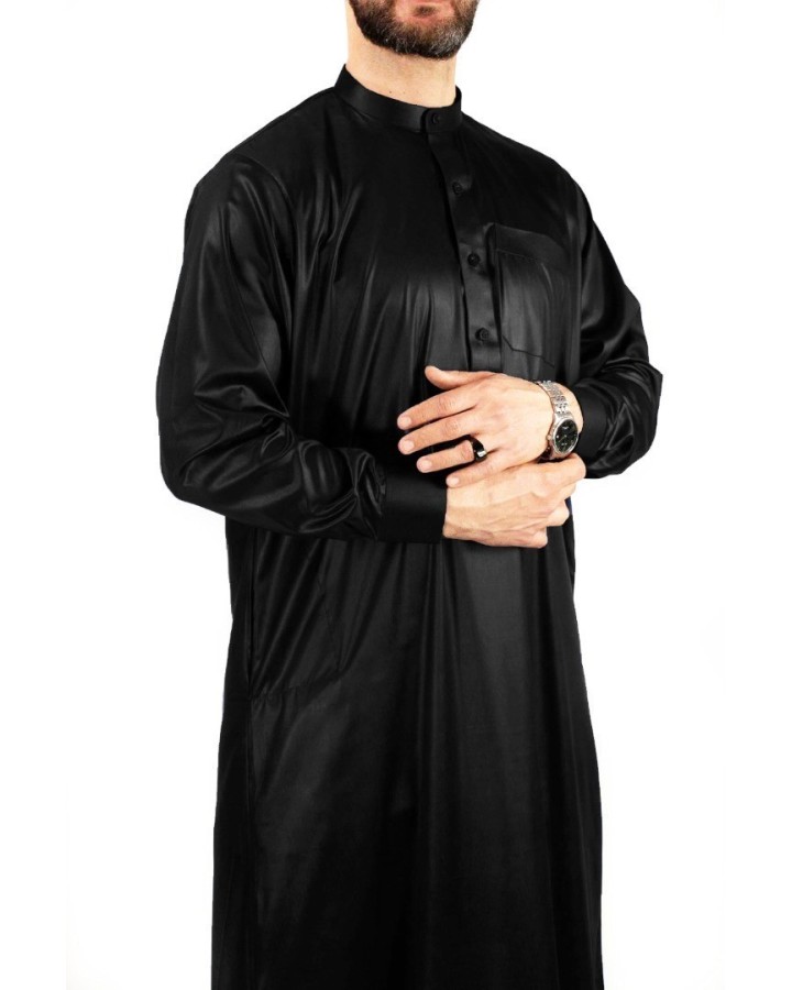 Qamis Saoudien Noir - Satiné Precious