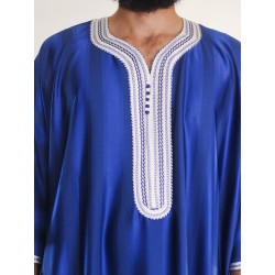 Gandoura marocaine Bleu Roi / Broderie blanche