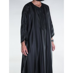 Gandoura marocaine Jawhara - Noir / Broderie ton sur ton