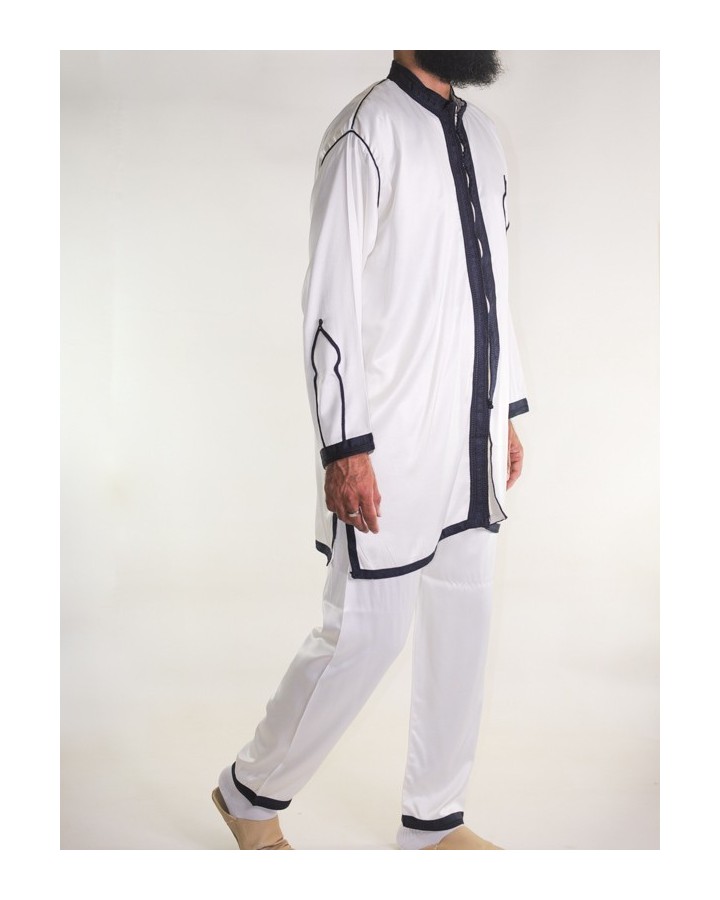 Jabador homme 2 Pièces - Blanc cassé avec broderie Bleu Marine