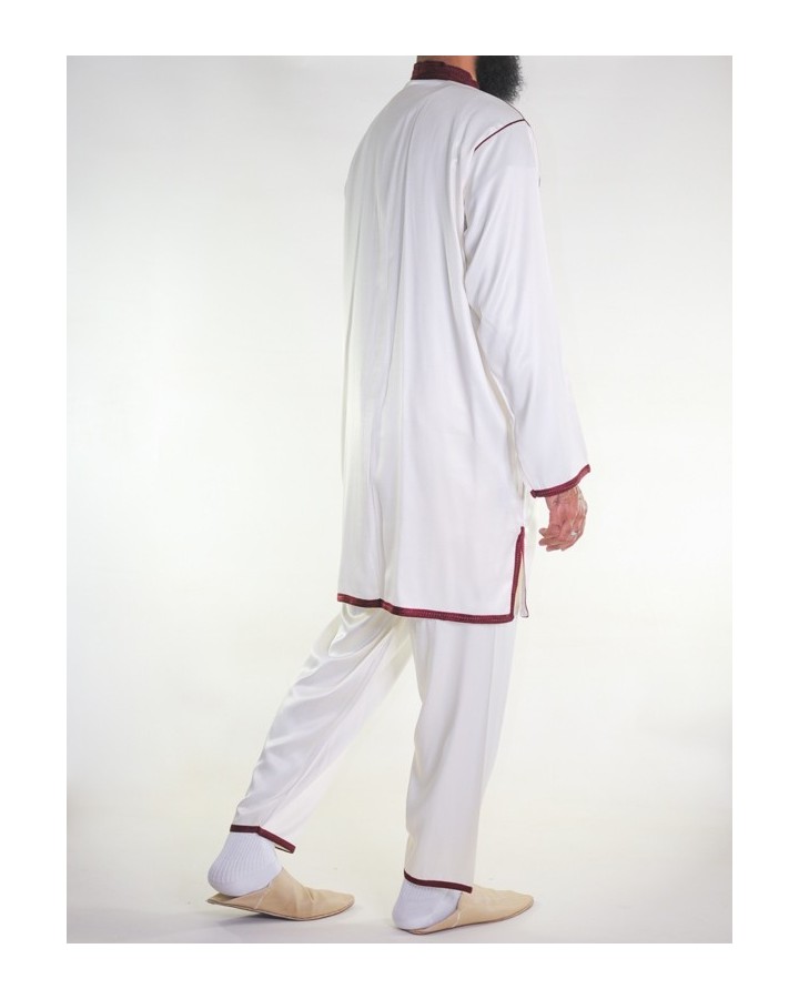Jabador homme 2 Pièces - Blanc cassé avec broderie Grenat