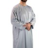 Qamis Atlas Gris Clair satiné - manches longues