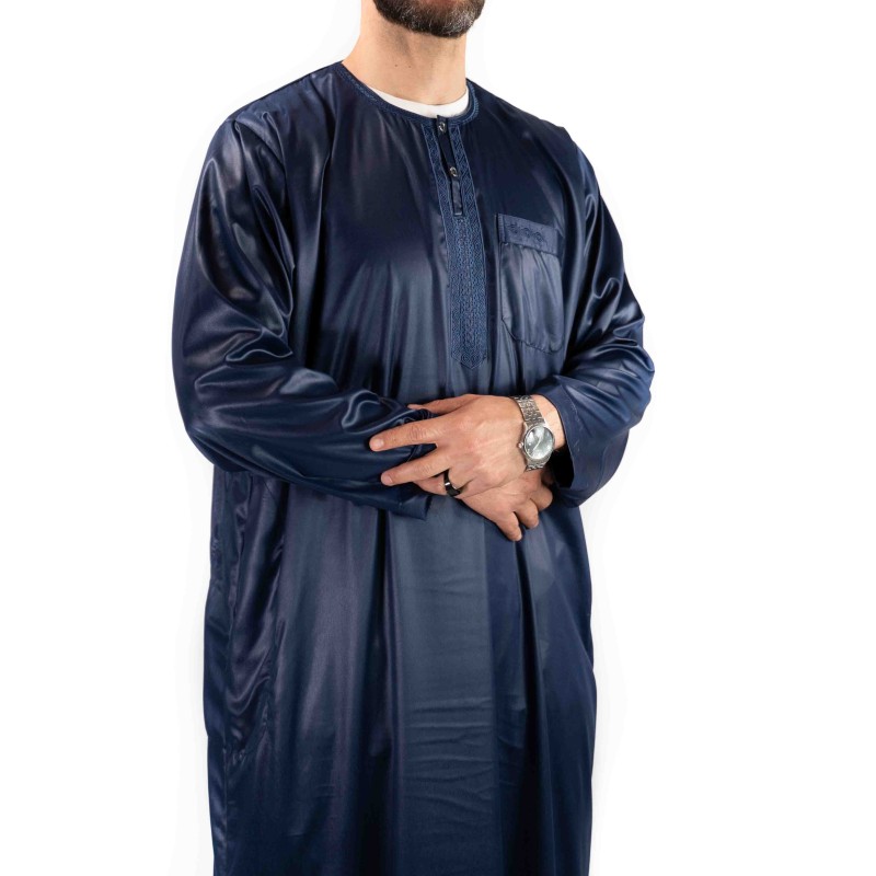 Qamis Atlas Bleu Marine satiné - manches longues