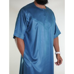 Qamis Emirati manches courtes Vert Bleuté - Satiné