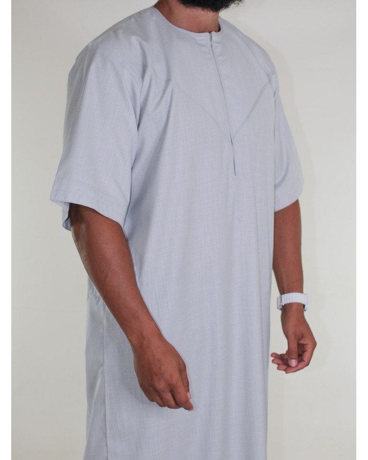 Qamis emirati en lin manches courtes gris clair