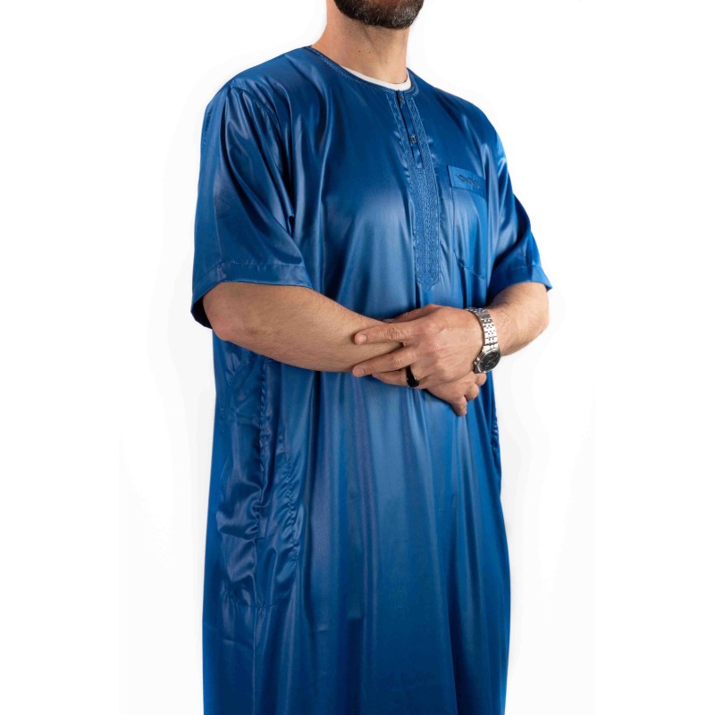 Thobe Royal blue satin - short sleeves