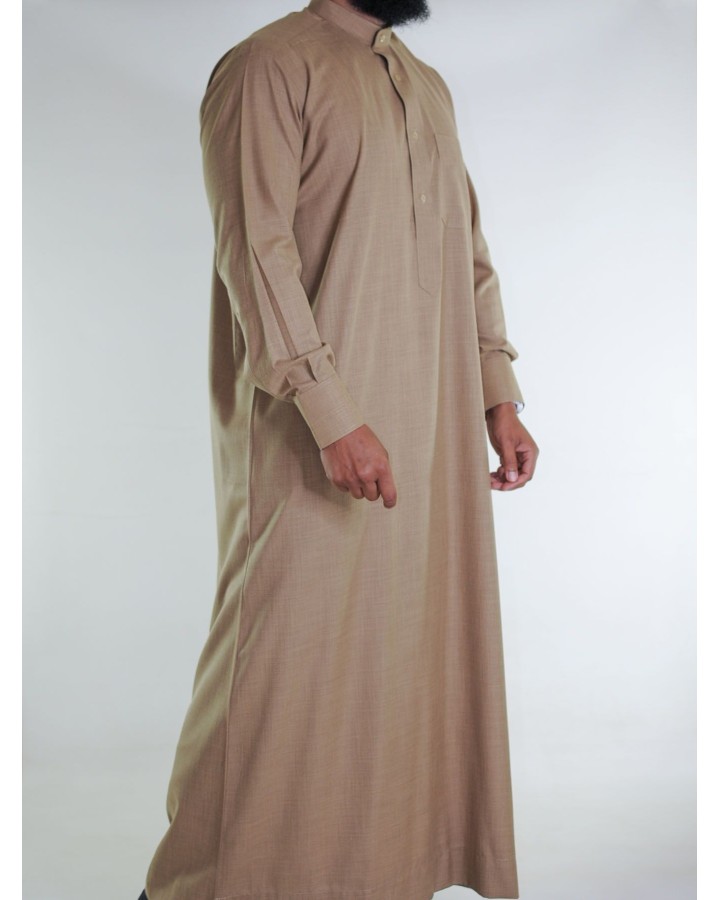 Qamis saoudien en lin - beige foncé
