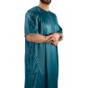 Qamis din satin albastru-verde - mâneci scurte
