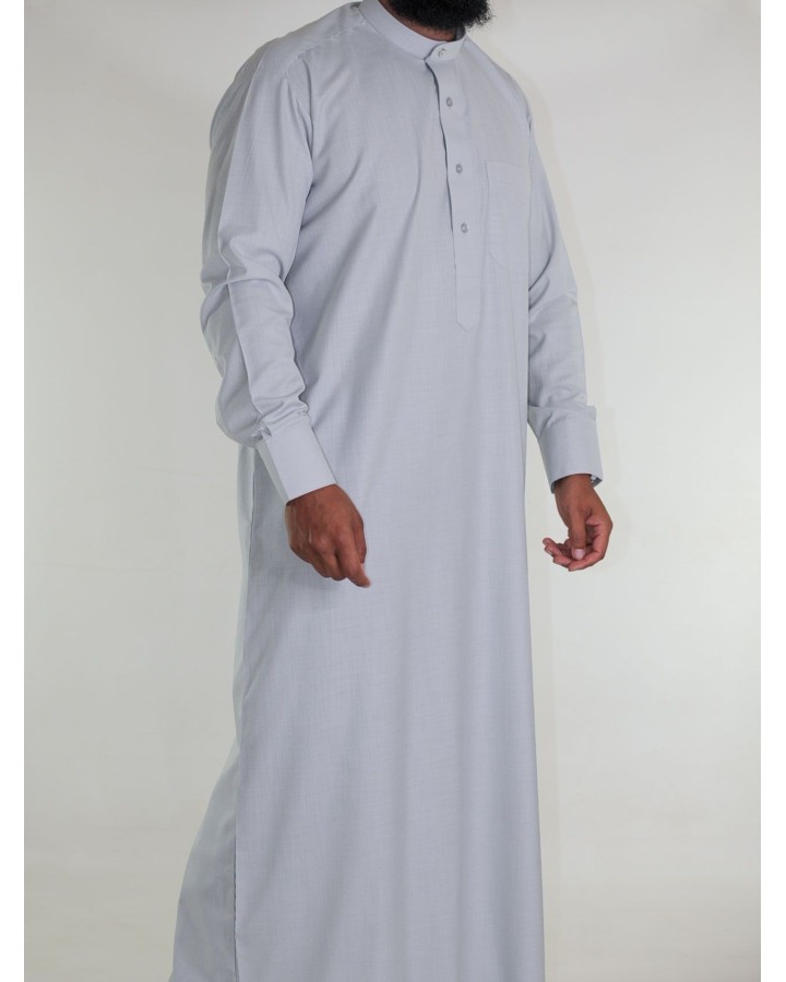 Qamis saoudien en lin - gris clair