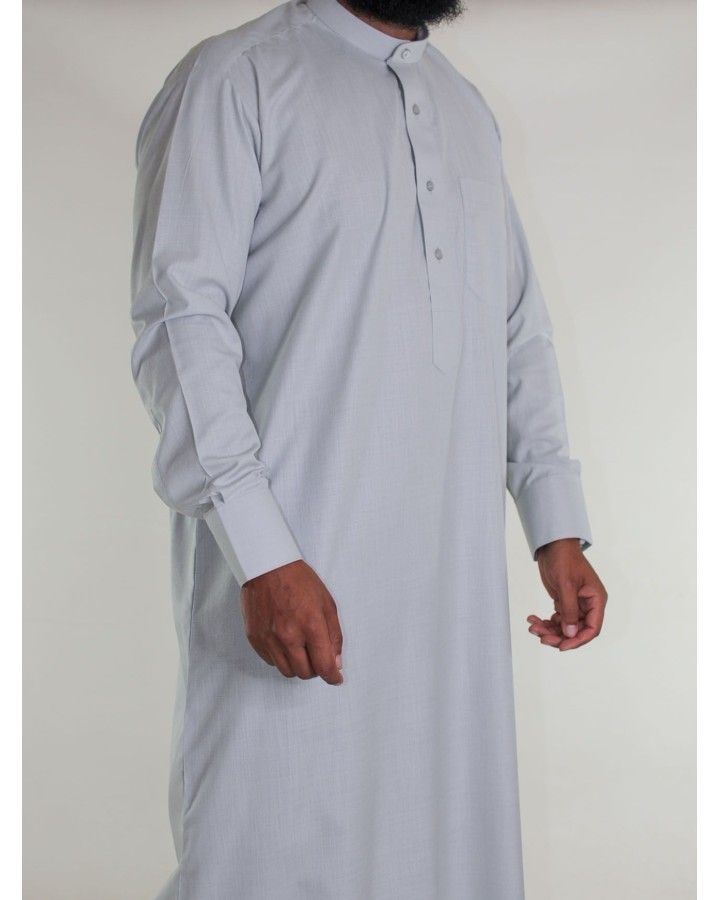 Qamis saoudien en lin - gris clair