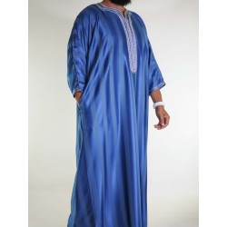 Gandoura marroquina azul-marinho / Bordado branco