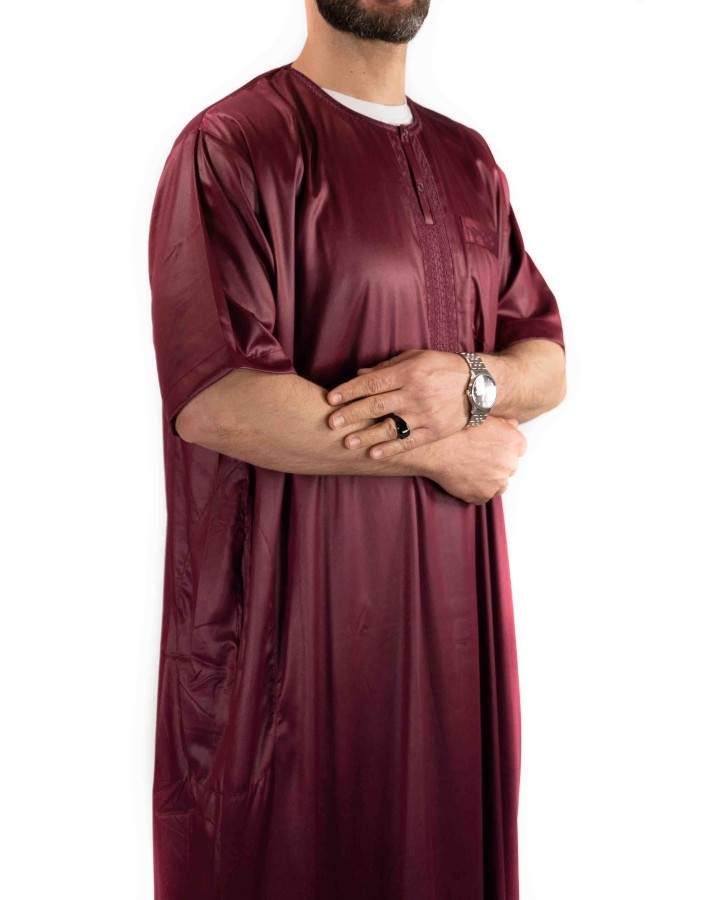Atlas Qamis Bordeaux marineblå satin - korte ærmer