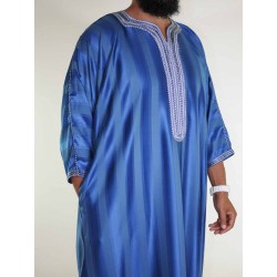 Gandoura marroquina azul-marinho / Bordado branco