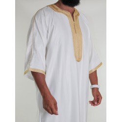 Marokkanische Gandoura Off-White / Goldene Stickerei