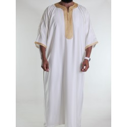 Gandoura marocaine Blanc cassé / Broderie Doré