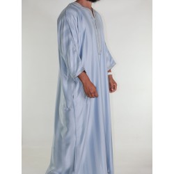 Gandoura marocaine Jawhara - Gris clair / Broderie ton sur ton