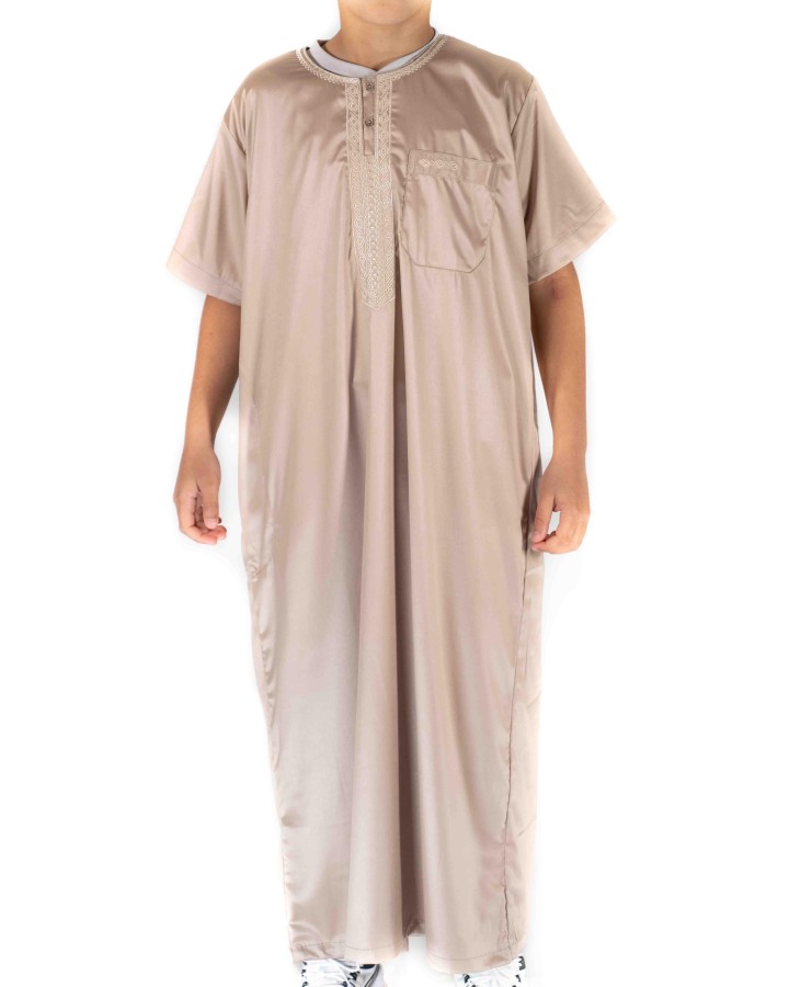 Barn / Tonåring Qamis Satin beige kortärmad - Atlas