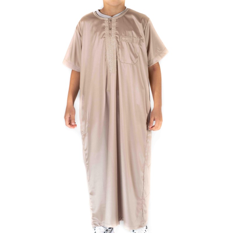 Barn/Teenager Qamis Satin beige korte ærmer - Atlas