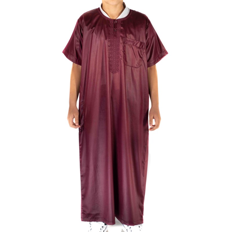 Qamis bambino / ragazzo Bordeaux maniche corte - Atlas