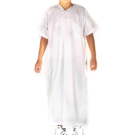 Qamis Enfant / Ado Blanc satiné manches courtes - Atlas