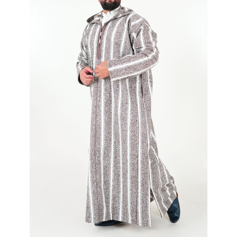 Djellaba marocaine Ouazzania hiver - Marron rayé