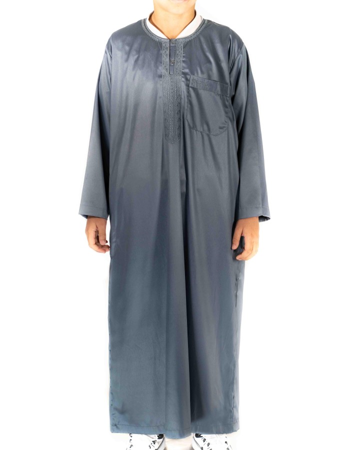 Thobe Child / Teenager Dark grey satin long sleeve - Atlas