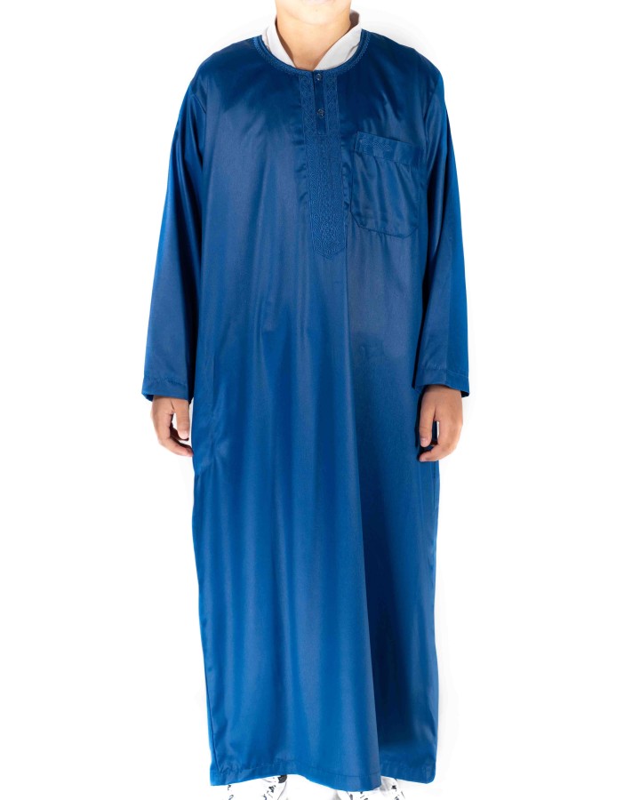 Qamis a maniche lunghe in raso blu royal per bambini e ragazzi - Atlas