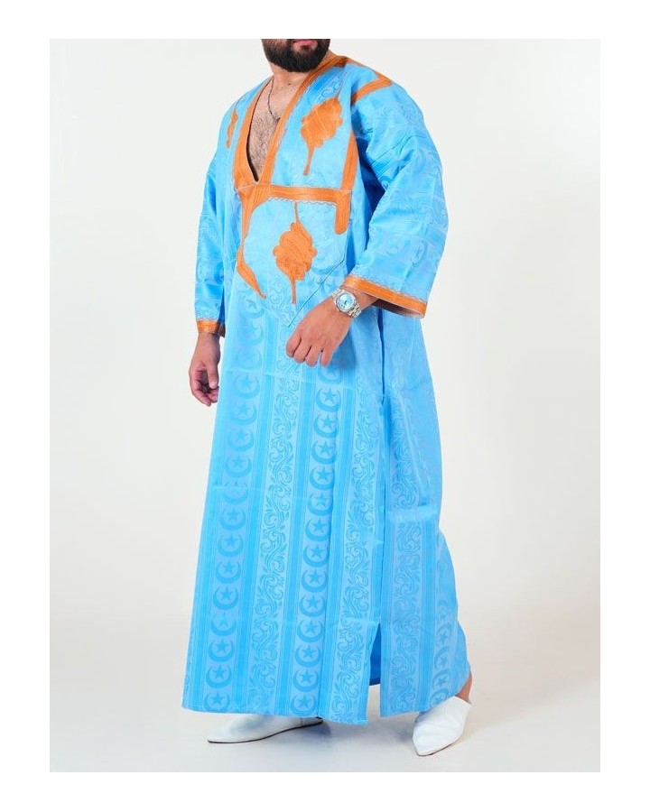 Melhfa - Sahrawi-uniform - lichtblauw en goud
