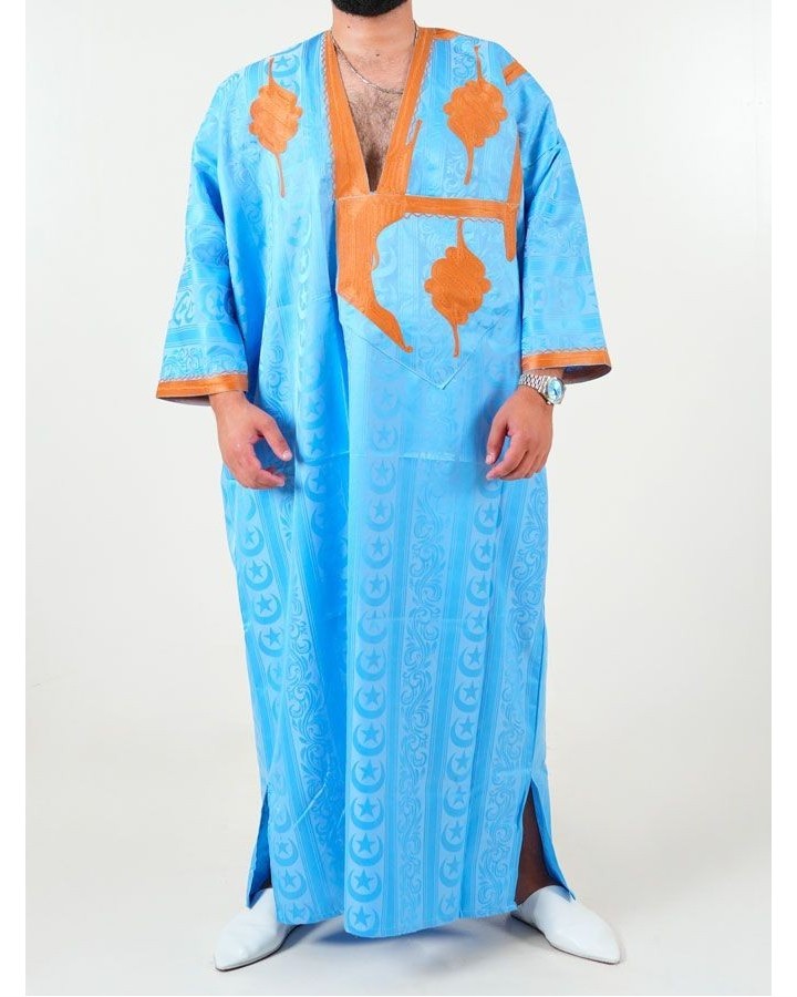 Melhfa - Tenue sahraouia - bleu clair doré