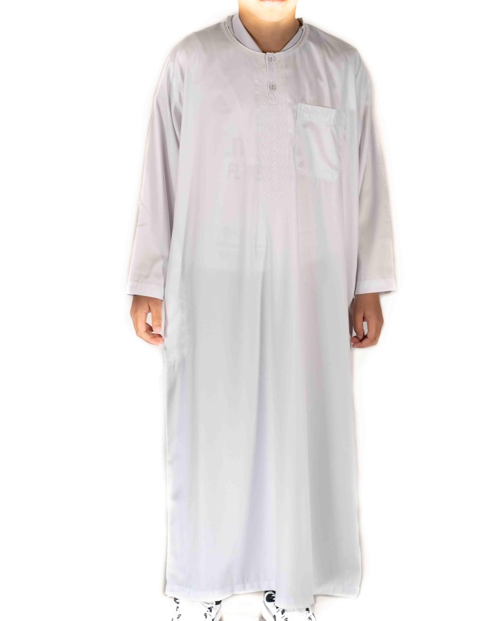 Kind / Tiener Qamis Witte satijnen lange mouwen - Atlas