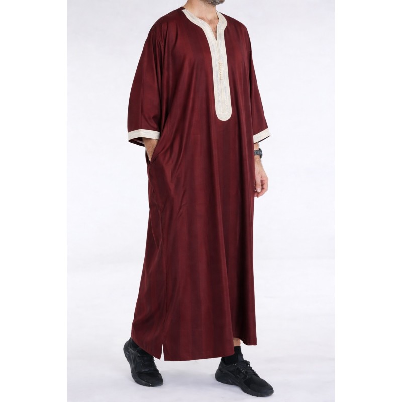 Marokkansk Gandoura Bordeaux / Hvidt broderi