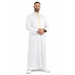 Qamis Sultan Blanc / Doré - avec brodure - Coton